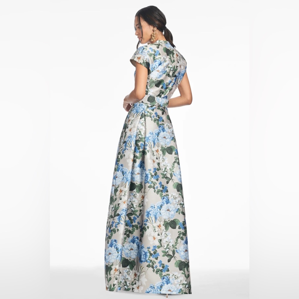 Sachin + Babi Cream Maxi Dress with Blue Floral Print and Green Leaves - Picture 2 of 9